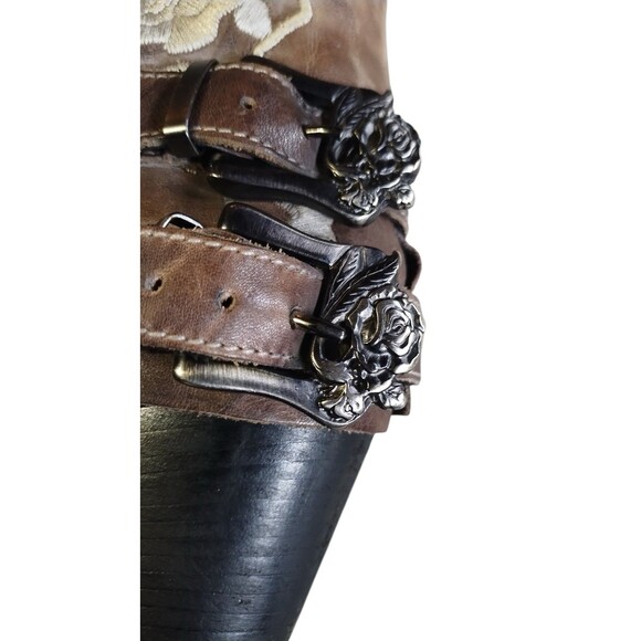 Mark Nason Rock Lives Western Embroidery Roses Distressed Leather Ankle Boot 9 - Picture 2 of 14